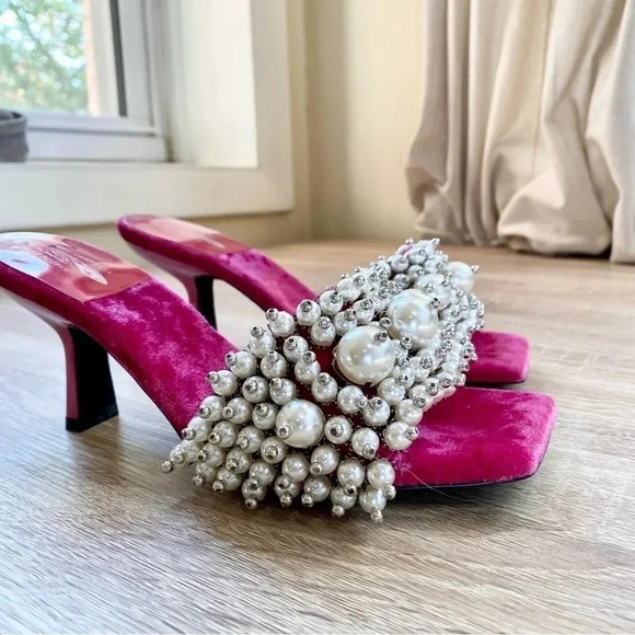 New Jeffrey Campbell Free People Pearl Heels Portia Pink Embellished 7.5 - Picture 5 of 14